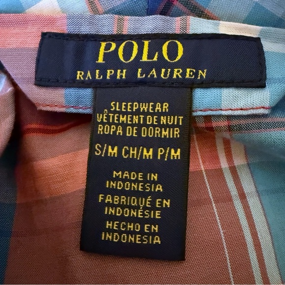 POLO RALPH LAUREN Men's 100% Cotton Woven Plaid Robe Red S/M Small Medium New - Picture 6 of 8